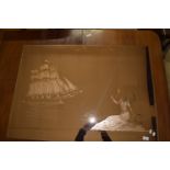 DECORATIVE MIRROR WITH A MERMAID AND A SHIP, APPROX 108 X 77CM