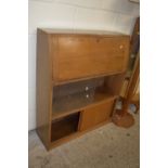 MID-20TH CENTURY OAK FALL FRONT BUREAU WITH GLAZED CUPBOARD BENEATH, WIDTH APPROX 83.5CM