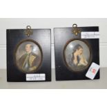 TWO SMALL MINIATURES WITH PRINTS OF 18TH CENTURY LADY AND GENTLEMAN