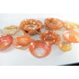 BOX CONTAINING CARNIVAL GLASS, TANGERINE COLOURED WITH FLORAL DESIGNS