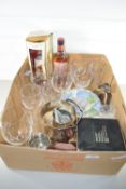 BOX CONTAINING GLASS WARES AND FAMOUS GROUSE WHISKY