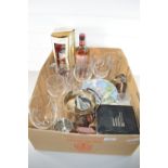 BOX CONTAINING GLASS WARES AND FAMOUS GROUSE WHISKY