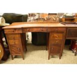 SMALL OAK TWIN PEDESTAL DRESSING TABLE, WIDTH APPROX 118CM