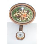 COLLAGE OF FLOWERS IN OVAL METAL FRAME, TOGETHER WITH A SMALL BAROMETER AND THERMOMETER
