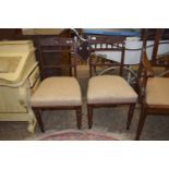 PAIR OF VICTORIAN UPHOLSTERED DINING CHAIRS, EACH WIDTH APPROX 45CM