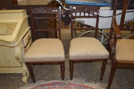 PAIR OF VICTORIAN UPHOLSTERED DINING CHAIRS, EACH WIDTH APPROX 45CM