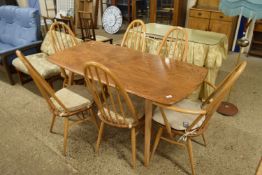 GOOD QUALITY ERCOL DINING TABLE AND SET OF SIX MATCHING CHAIRS (4+2), THE TABLE APPROX 152 X 76CM