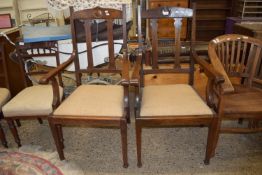 PAIR OF GOOD QUALITY UPHOLSTERED HALL CHAIRS, WIDTH APPROX 60CM MAX