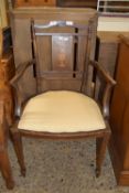 GOOD QUALITY UPHOLSTERED ELBOW CHAIR WITH INLAID DECORATION, WIDTH APPROX 51CM MAX