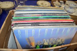 BOX CONTAINING LPS, SUPERTRAMP, DIRE STRAITS, ERIC CLAPTON, JJ CALE ETC