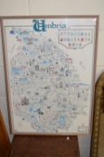 FRAMED MAP OF UMBRIA, APPROX 57 X 80CM