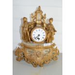 FRENCH STYLE GILT MANTEL CLOCK, THE CYLINDRICAL CLOCK FLANKED BY TWO CHILDREN