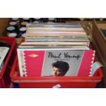 BOX CONTAINING LPS, PAUL YOUNG, DEEP PURPLE, MICHAEL JACKSON ETC