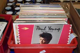 BOX CONTAINING LPS, PAUL YOUNG, DEEP PURPLE, MICHAEL JACKSON ETC