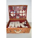 LARGE WICKER PICNIC BASKET WITH INTERIOR OF THERMOS FLASK AND VARIOUS TRAYS BY SIRRAM