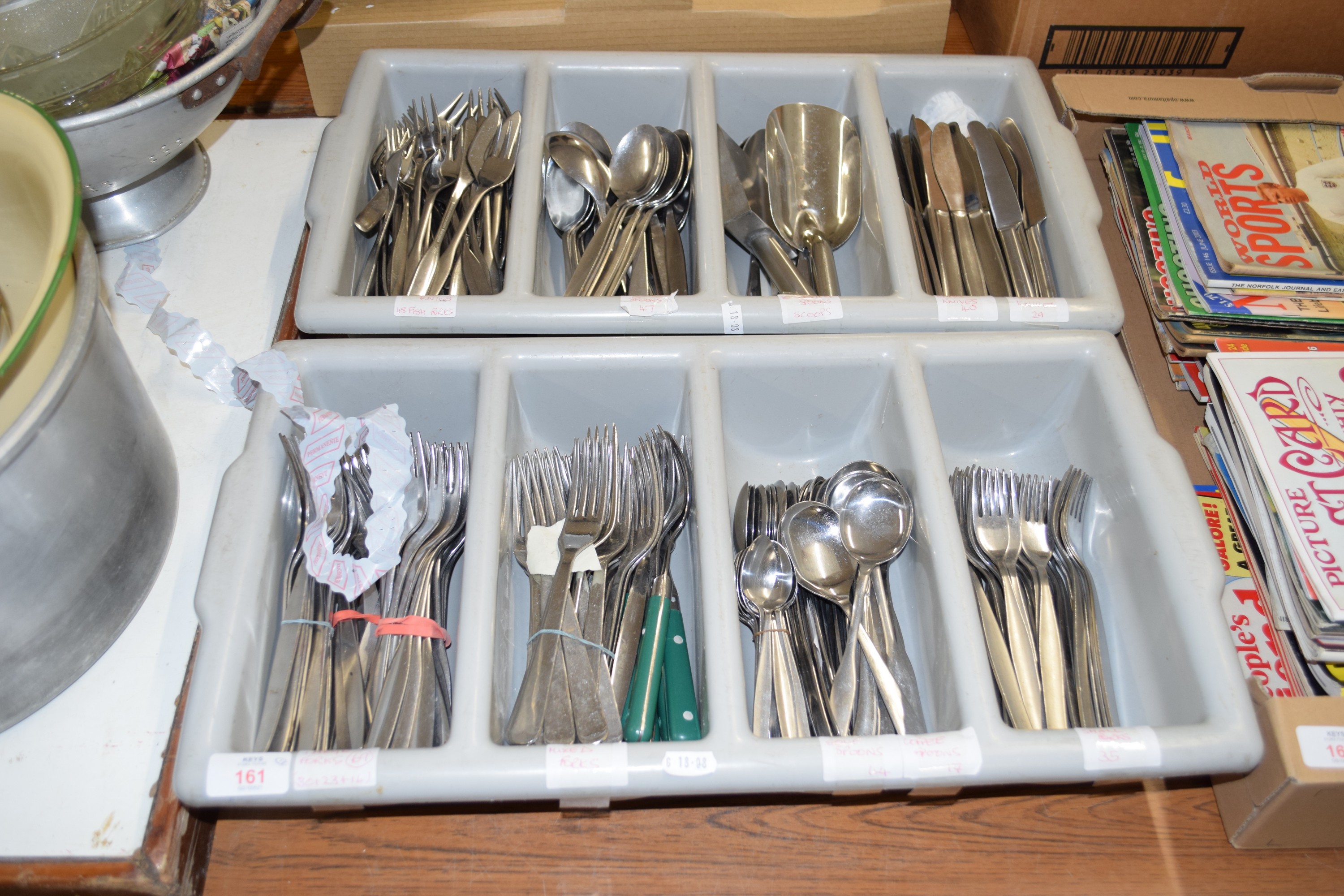 TWO CUTLERY TRAYS CONTAINING STAINLESS STEEL CUTLERY