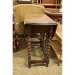 OAK OVAL GATE LEG TABLE WITH BARLEY TWIST LEGS, APPROX SIZE 108 X 77CM