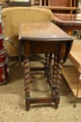 OAK OVAL GATE LEG TABLE WITH BARLEY TWIST LEGS, APPROX SIZE 108 X 77CM