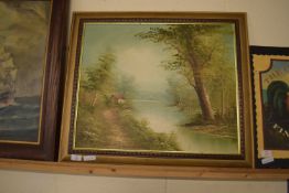 MODERN LANDSCAPE OIL IN WOODEN FRAME SIGNED