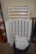 CHILD'S WOODEN COT, WIDTH APPROX 75CM