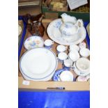 TRAY CONTAINING CERAMIC ITEMS, BLUE AND WHITE, ROYAL COPENHAGEN CUP AND SAUCER AND OTHER WARES