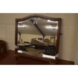 MAHOGANY FRAMED WALL MIRROR WITH STRUNG DECORATION, WIDTH APPROX 56CM
