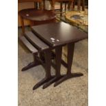 MODERN DARK NEST OF THREE TABLES, LARGEST APPROX 52 X 45CM