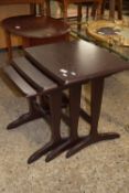 MODERN DARK NEST OF THREE TABLES, LARGEST APPROX 52 X 45CM