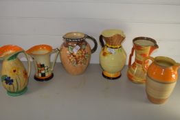 ART DECO JUGS INCLUDING A MYOTT EXAMPLE, SHELLEY, AND BESWICK