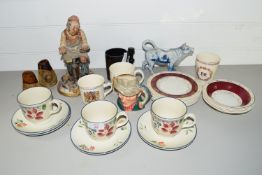 TRAY OF CERAMICS, SMALL ROYAL DOULTON JUG, POTTERY FIGURE ETC