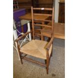 VINTAGE RUSH SEATED LADDERBACK CHAIR, WIDTH APPROX 51CM MAX