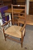 VINTAGE RUSH SEATED LADDERBACK CHAIR, WIDTH APPROX 51CM MAX