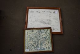 TWO FRAMED REPRODUCTION MAPS, ONE OF ESSEX, THE OTHER OF LAVENHAM