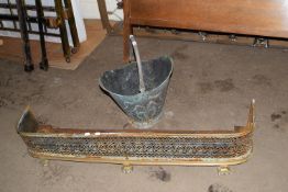 VINTAGE COAL BUCKET, TOTAL HEIGHT INC HANDLE APPROX 48CM, TOGETHER WITH AN ORNATE FIRE KERB,