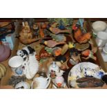 BOX OF VARIOUS BIRD FIGURES INCLUDING REGENCY FINE ARTS ETC, PLUS OTHER DECORATIVE CERAMICS AND