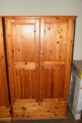 PINE DOUBLE WARDROBE WITH TWO DRAWERS BELOW, WIDTH APPROX 99CM MAX