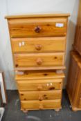 PAIR OF VARNISHED PINE BEDSIDE CABINETS, EACH 42CM APPROX WIDE