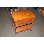 WHEELED SEWING WORKBOX, 55 X 40CM PLUS CONTENTS, WOOL, KNITTING NEEDLES ETC