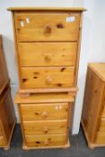 PAIR OF VARNISHED PINE BEDSIDE CABINETS, EACH 42CM APPROX WIDE