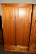 PINE DOUBLE WARDROBE WITH DRAWER BELOW, WIDTH APPROX 94CM MAX