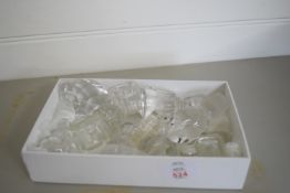 SMALL BOX OF DECANTER STOPPERS, INKWELLS ETC