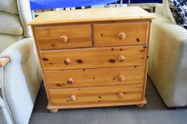 VARNISHED PINE CHEST OF TWO SHORT OVER THREE LONG DRAWERS, WIDTH APPROX 80CM