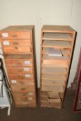 SET OF FILING DRAWERS, WIDTH APPROX 36CM AND MATCHING SET OF SHELVES