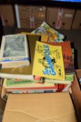 BOX OF MIXED BOOKS - PHILIPS PICTORIAL ATLAS, LAUGH MAGAZINE, VALIANT IN FIGHT (D/W), GIRLS