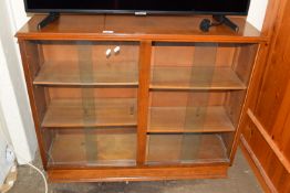 GLAZED STAINED WOOD LOW BOOKCASE, WIDTH APPROX 91CM