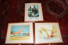 SET OF THREE FRAMED REPRODUCTION NORFOLK BROADS HOLIDAY POSTERS, EACH FRAME APPROX 44 X 55CM