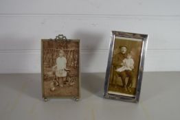 TRAY CONTAINING TWO PHOTO FRAMES, ONE PLATED, THE OTHER BIRMINGHAM SILVER