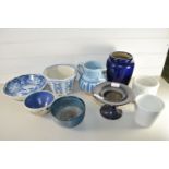 POTTERY ITEMS INCLUDING A BUCHAN POTTERY JUG, CHINESE OCTAGONAL JARDINIERE AND STAND ETC