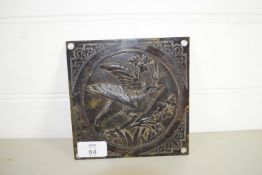 METAL SQUARE PLAQUE WITH BIRD MODELLED IN RELIEF