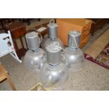 SET OF FOUR LARGE INDUSTRIAL TYPE HANGING LIGHT FITTINGS, EACH DIAM APPROX 52CM